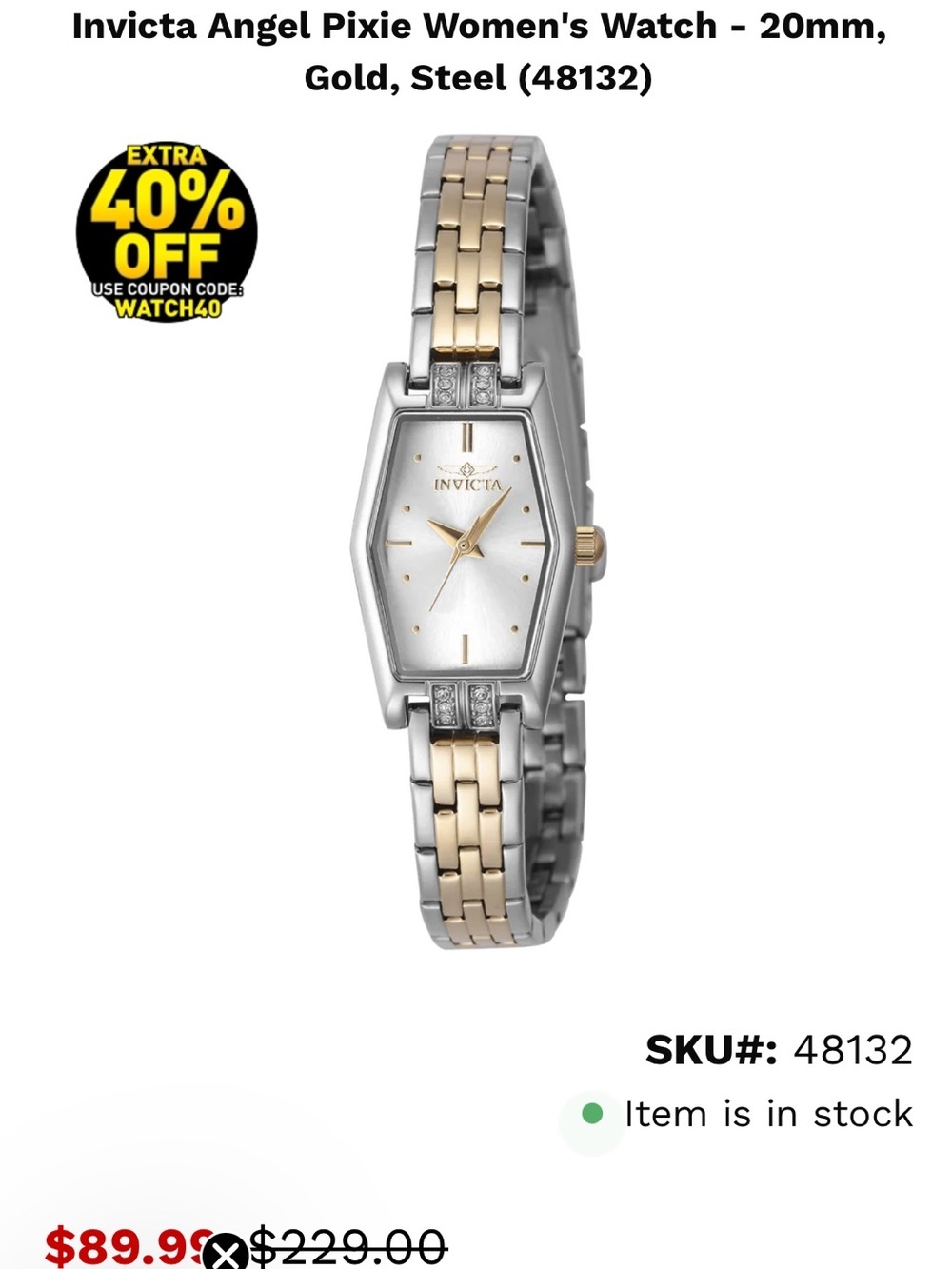 Invicta Two-Tone Silver and Gold Ladies Dress Watch